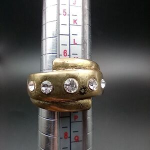 Gold tone crystal encrusted baguette ring size adjustable R224